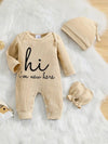 Baby Outdoor Printed Long Sleeve Ribbed Cotton Body Suit with Open Crotch + Hat and Gloves BS6137G