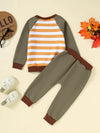 Baby and Children's Spring and Autumn Casual Sweatshirt Thanksgiving Embroidered Turkey Print Patchwork Color Sweatshirt and Pants Set TS6147H