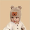 Winter Bear Knit Hat with Double Ball Pom-Poms - Soft Warm Ear Flaps, Mixed Colors Cozy Unisex Cap, Fits 1-3 Years Old Children CP5104C