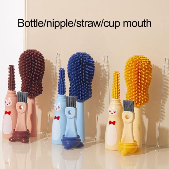 Brown Silicone Bottle Cleaning Brush, 4-in-1 Baby Bottles Cleaner Set - Bottle/Straw/Nipple/Neck Brushes BCP1048C