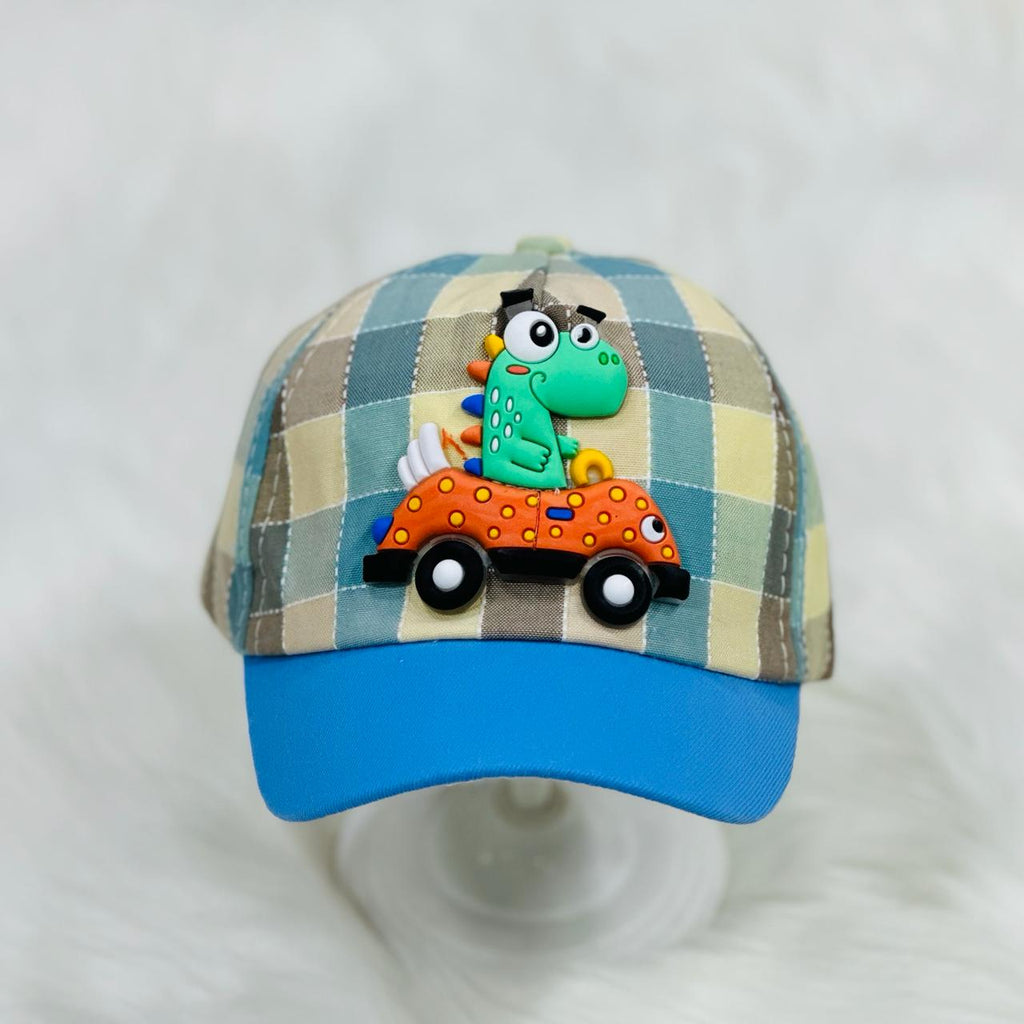 Children's Fashion Sky Blue Check Dino Cap CP5018C