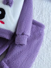 Cozy & Cute Girls' Panda Embroidered Plush Hoodie & Purple Pants Set - Soft Polyester, Machine Washable, Ideal for Fall/Winter, Perfect for Outdoor HJ6208G