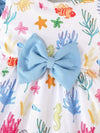 Cute Two-Piece Spring/Fall Outfit: Long Sleeve Crew Neck Top with Ruffled Edges and Floral Print Dress with Bow Set FD6111D