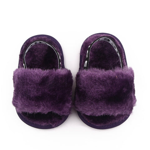 Purple Back Stripes Heart Fur Slippers SLP8002D