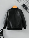 1pc Donabebe Boys' Fashion Black Leather Jacket, Casual Style, Zipper Closure, Polyester Material, Non-Textile Weave, Lapel Collar, Conventional Contour HJ6209F