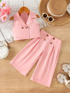 Girls' Elegant V-Neck Top + Drawstring Pants, Perfect for Outdoor FD6124H
