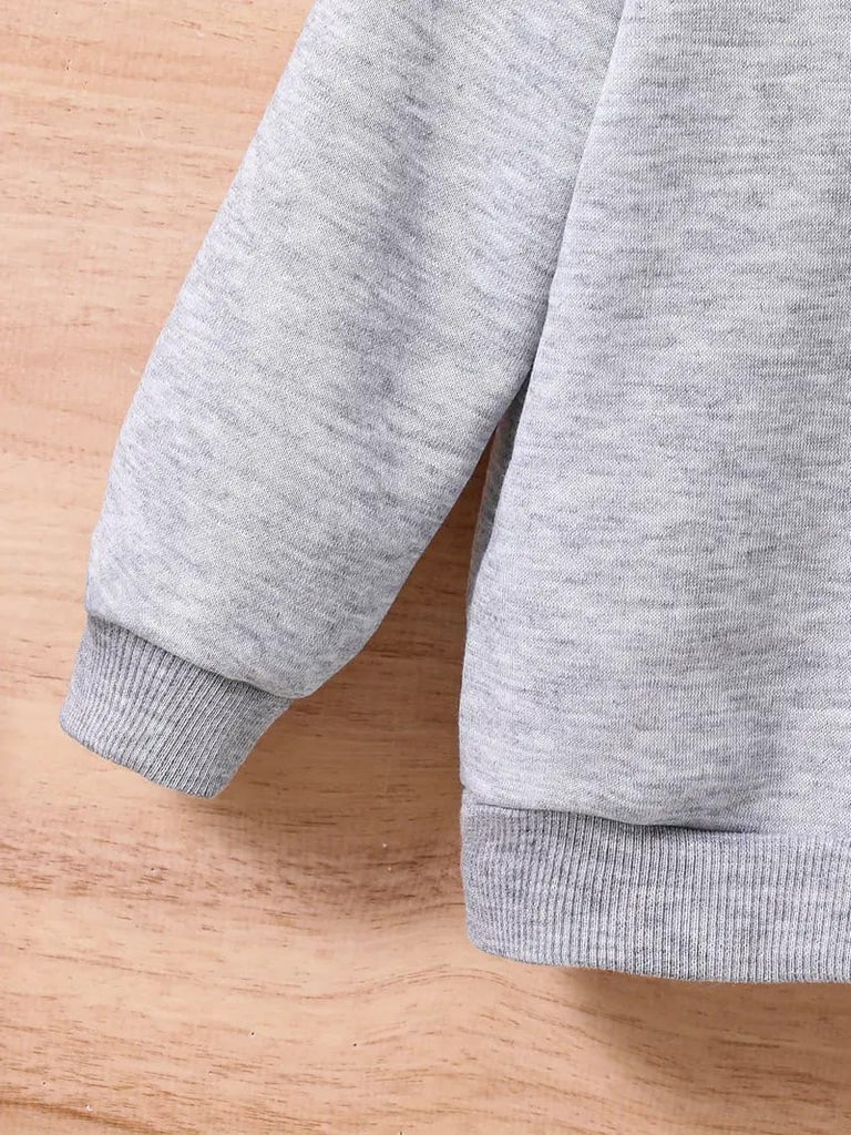 Gray Boys' Cozy Geometric Print Hoodie & Sweatpants Set - Casual Polyester Blend TS6036