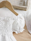 Girls' White New Summer Bubble Sleeve Plain Color Dress with Cute Hat Two-piece Set Princess Dress FD6111F