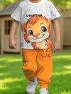 European and American Popular Lion Print Short Sleeve + Lion Print Long Pants Set, Perfect for Outdoor TS6038B