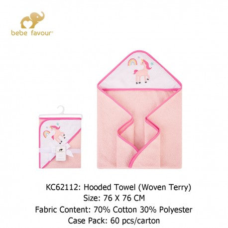 HB Cotton Animal Face Hooded Towel, Pink Unicorn TB6515C