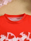 Two-Piece Set for Youngsters, Featuring a Red Love Print Pattern in a Soft And Comfortable Fabric, Short-Sleeved Imitation Faux Denim, And Long Pants with a Ripped Design, for Outdoor FD6402F