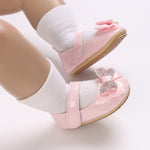 Pink Fashionable Baby Girl's Bow with Rhinestone Decor Rubber Anti-Slip Soft Sole Shoes SH7125B