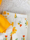 2pcs Set for Girls with Short Sleeves and Bow Top + Floral Print Pants, Perfect for Outdoor FD6125B