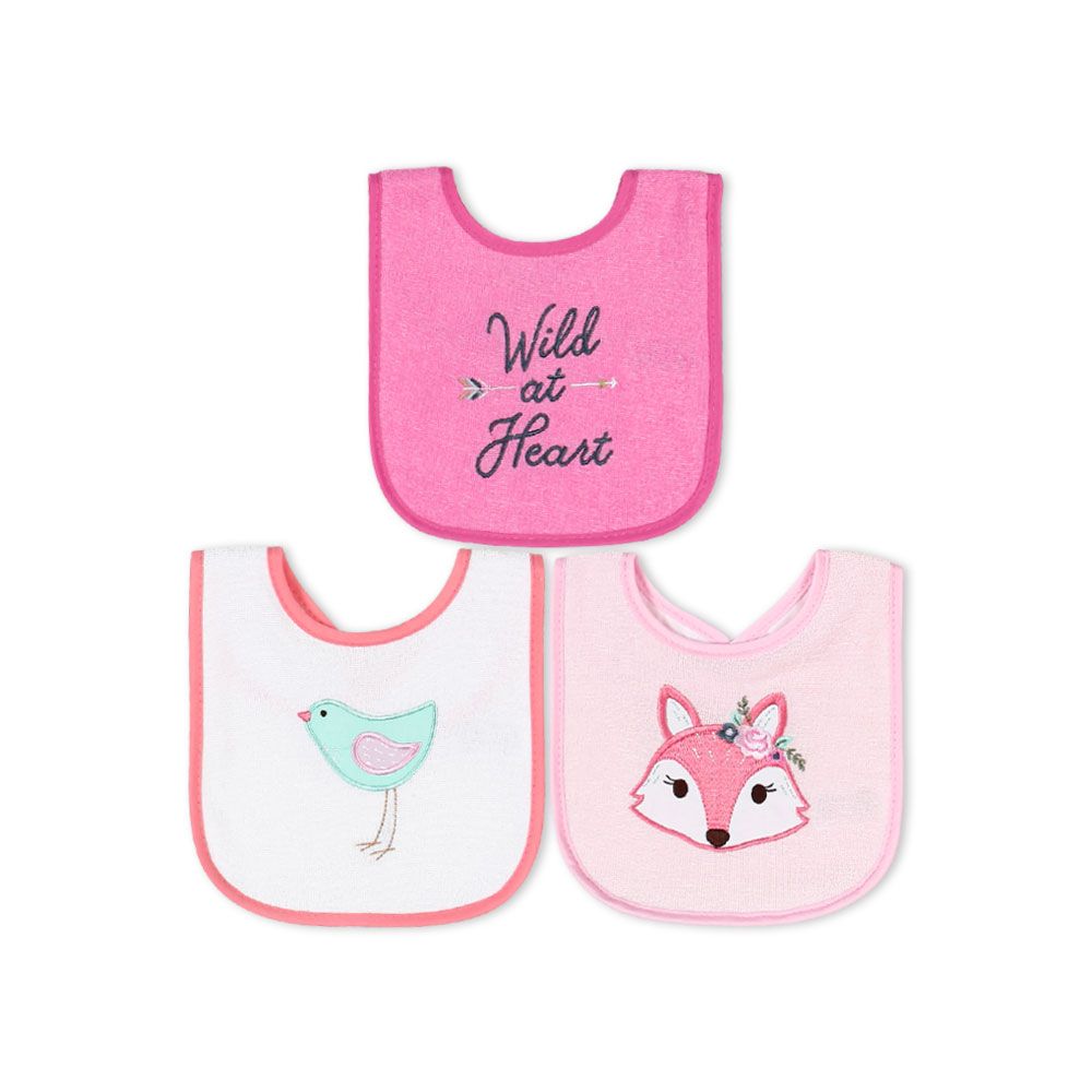 HB Pink Pretty Fox & Bird Pack of 3 Towel Bibs BB2013B