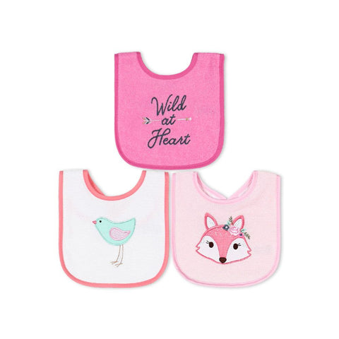 HB Pink Pretty Fox & Bird Pack of 3 Towel Bibs BB2013B