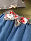 A Set of Two Cute Girl Floral Print Tops with Ruffled Long Sleeves And Round Neck, Paired with Light-Wash Blue Drawstring Cuffed Jeans Featuring a Floral Tie Design FD6139F