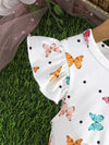 Adorable Summer Girls' Fashion Dress - Double-Sided Brushed Digital Butterfly Print, Pink Tulle Overlay with Large Bow Detail FD6110A