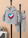 Spring and Autumn Girls' Casual Hooded Sweatshirt and Pants Set, Valentine's Day Cartoon Colorful Love Print, Sweet and Warm Hooded Style, Fashionable and Lively TS6147C