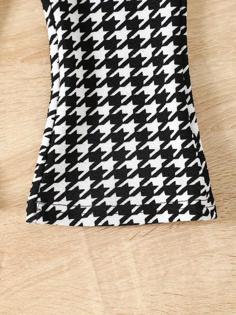 Baby Girl Set, Solid Color Round Neck Mesh, Polka Dot Long Sleeved, Houndstooth Trumpet Pants, for Outdoor FD6122E