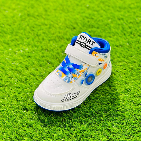 TYY White with Blue Laces High Ankle Shoes SH7033B