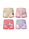 4pcs Girls' Cotton Underwear Set, Cute Cartoon Patterns, All-Season Knit Fabric Panties with Elastane for Comfort Fit, Cute Underwear US6113H