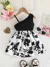 Girls' Off-Shoulder Floral Print Dress - Sleeveless, Polyester Blend, Perfect for Summer FD6091E