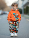 Dino-Mite Duo, Boys' Dinosaur Print Hoodie & Pants Set - Cozy Polyester Blend, Machine Washable - Perfect for Fall/Winter, Perfect for Outdoor TS6147A