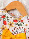Adorable 3pcs Baby Girl Outfit Set: Floral Print Long Sleeve Top, Cozy Cotton Blend Pants & Matching Headband - Machine Washable, Perfect for Outdoor FD6125G