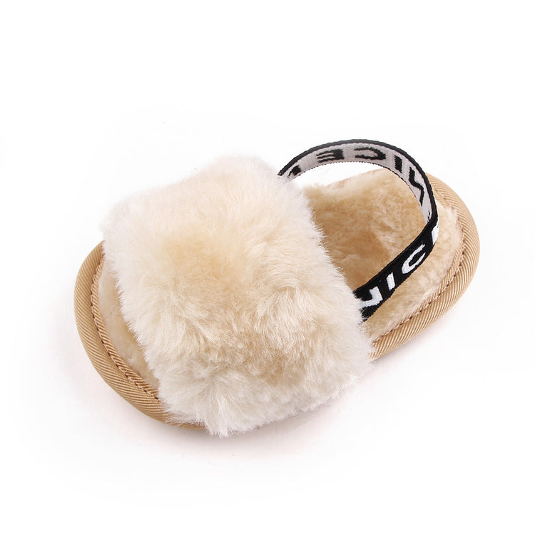 Golen Back Stripes Heart Fur Slippers SLP8002F