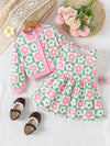 2pcs, Baby Girl Flower Plaid Random Print Long Sleeve Cardigan Top + Flower Random Print, Suitable for Daily/Holiday/Party/Gift, for Outdoor FD6149A
