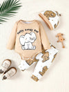 New Men's and Children's Autumn and Winter Comfortable Casual Cute Elephant Print Long Sleeve Ha Clothes + Full Print Little Elephant Trousers + Hat Three-piece Set Suitable for Outdoor BS6140C