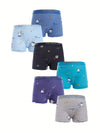Set of 6 Boys' Boxer Shorts Featuring Cute Animals, Vibrant Colors, And Various Patterns; Comfortable, Breathable, Machine Washable, And Easy to Care For US6113C