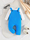 Wonderful Zoo Print Long Sleeve Top and Blue Overalls Pants Set - Casual Knit Fabric, Polyester and Spandex Blend, Animal Pattern, Regular Fit for Fall/Winter, for Outdoor DNG6095