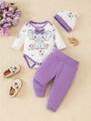 3pcs Cute Elephant Bowtie Bodysuit with Matching Hat and Pants Set, Polyester Knit Fabric, Animal Pattern, Regular Fit, with 95% Polyester, 5% Spandex for Newborns BS6044E