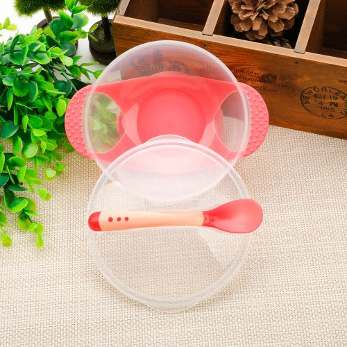 Pink Baby Suction Bowl with Heat Sensitive Spoon FS102B