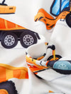 Cartoon Car Print Long Sleeve Round Neck Bodysuit and Hat 2pcs Casual Set, Perfect for Outdoor BS6138C