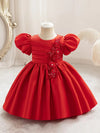 Demorace Elegant Princess Dress for Special Occasions - Polyester Blend (65% Polyester, 35% Viscose) with Crew Neck, Non-Stretch Fabric, Lantern Sleeves, Knee High, Short Sleeve, Viscose Lining, Flared Hem, All-Season FD6103B