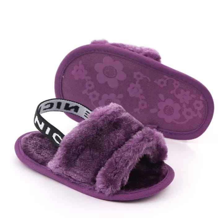 Purple Baby Girls Soft Sole Fur Slippers SLP8013D