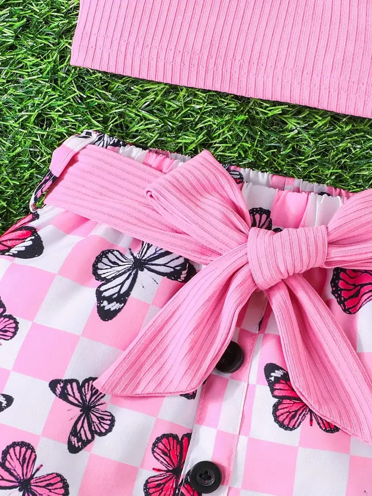 Newborn Baby Girl Outfit with a Bow Tie Top And a Butterfly Skirt Set, for Outdoor FD6121G
