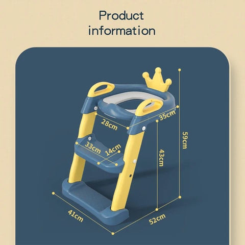 Yellow & Blue Crown Design Kids Toilet Bowl Potty Ladder/ Training Seat with Adjustable Toilet Ladder BCP1042B