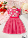 Charming Summer Floral Print Princess Dress for Girls - Soft & Breathable Tulle with Ruffle Sleeves FD6110G