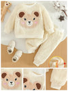2pcs Baby Girls' Cartoon Bear Fleece Top And Solid Color Pant Set - Cute Soft Two-Piece Outfit HJ6208B