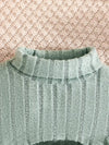 Girls' Rib Knit Two-Piece Layette Set - Solid Color Turtleneck Long Sleeve Crop Top with Spaghetti Strap Dress - Dressy Knitwear for Spring/Fall FD6127H