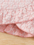 2pcs Pink Short Sleeve Round Neck Ruffle Textured Fabric + Butterfly Embroidery Mesh Skirt FD6121D