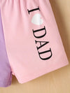 2 Baby Girl Casual "I LOVE MOM" Printed Hooded Tops + "I LOVE DAD" Printed Shorts Children's Summer Outfit Set, Perfect for Outdoor FD6127G