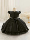Baby's Elegant Flower Applique Tulle Princess Dress, Puff Sleeve Lace Gown, Toddler Girl's Clothing For Formal Occasion/Birthday Party/Photography/Banquet FD6125H