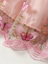 3pcs Adorable Girls' Summer Outfit: Pink Butterfly Embroidered Tulle Dress with Ruffle Sleeves & Bow Accent, Polyester Crop Top with Bow Headband Set - Machine Washable, Special Occasion Dress|Ruffle Sleeve Dress|Floral Embroidery FD6102F