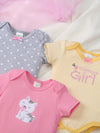 5pcs Baby's Comfy Cotton Triangle Bodysuit, Flower & Polka Dots Pattern & Embroidery Casual Short Sleeve Romper, Toddler & Infant Girl's Outdoor Clothes For Summer, As Gift BS6098H