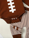 3pcs Newborn Boys Football Outfit Set, Long Sleeve Cotton Crew Neck Pullover with Geometric Pattern Striped Pants and Matching Hat, Casual Sports Theme Fall/Winter Clothing, for Outdoor BS6140G