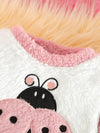 1 Set Cute Ladybug Embroidered Pink and White Fleece Baby Girl Outfit, Polyester Knit Fabric, High Stretch Regular Fit Pants and Long Sleeve Top for Fall/Winter, for Outdoor FD6129G